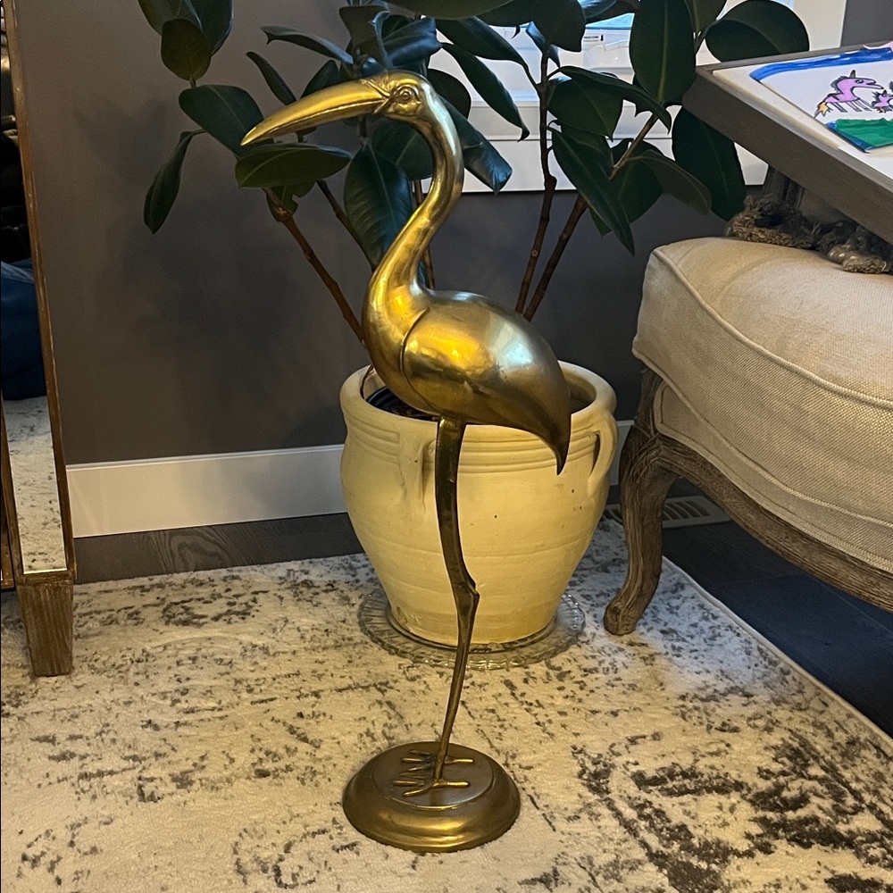 2feet+ large tall vintage brass Crane Statue art - rare (2 available)